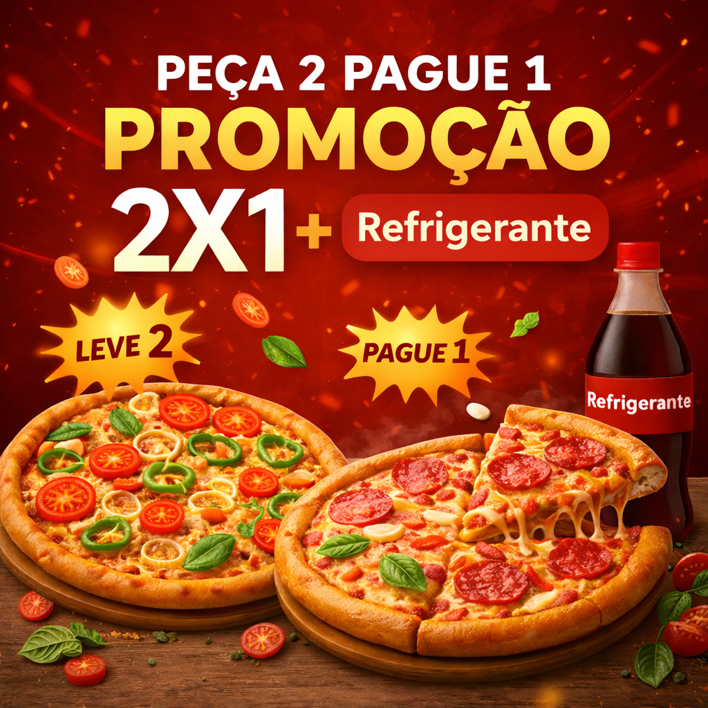 02 Pizzas G + 1 Refrigerante 2 Litros
